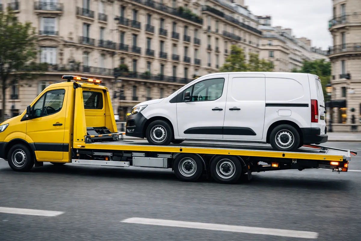 Remorquage d’utilitaire professionnel sur dépanneuse
